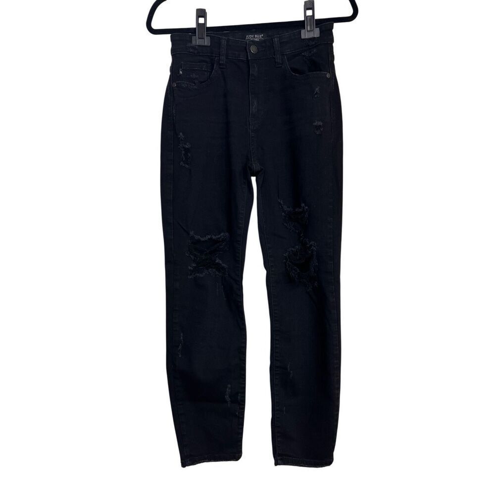 Judy Blue Jeans Womens Size 7/28 Black Boyfriend Fit Distressed High Rise Denim
